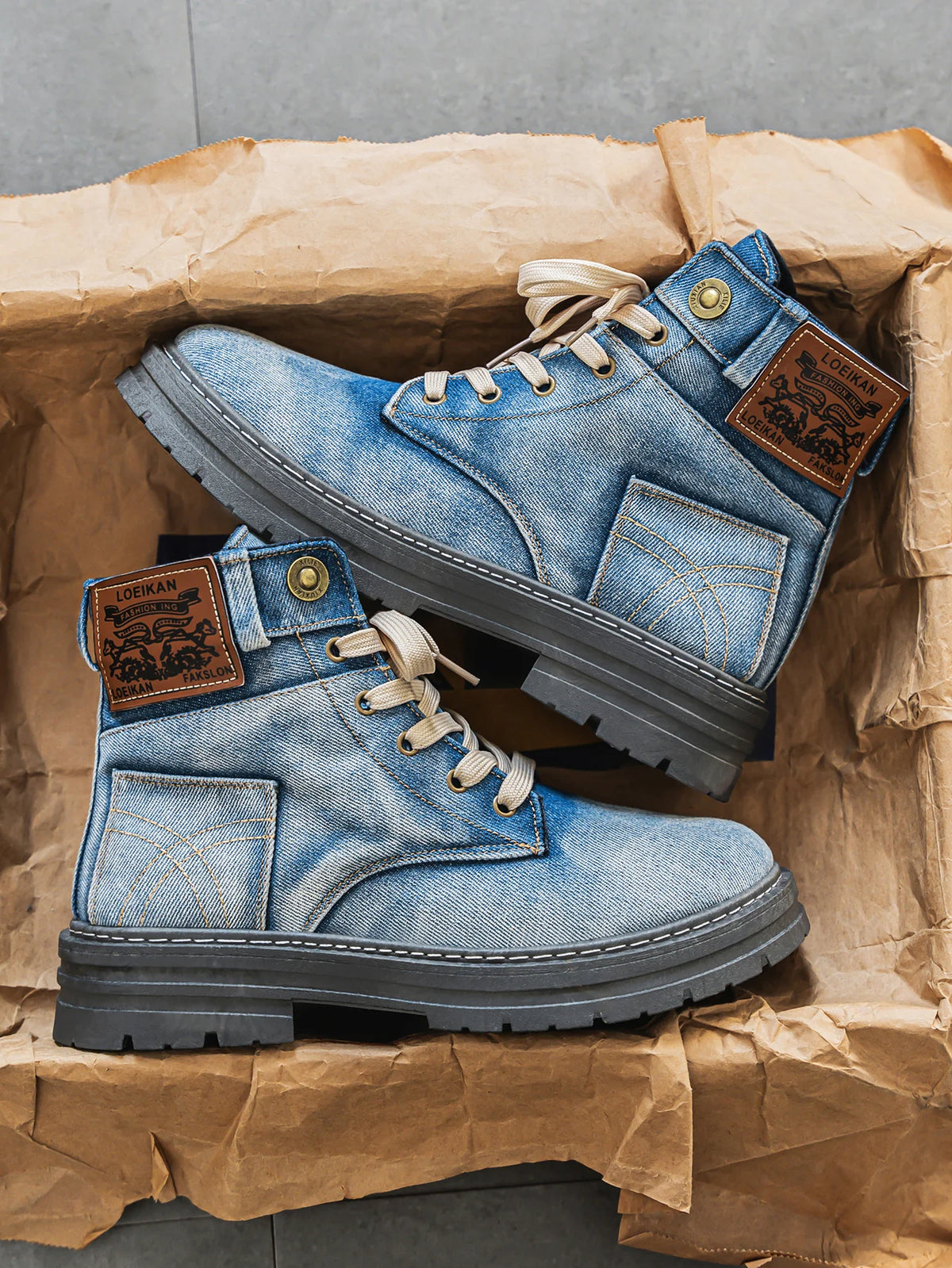 Men's High-Top Denim Boots – Blue & Black