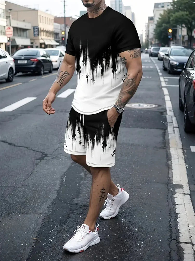 Men's Graphic Print Top & Shorts Set