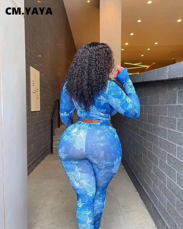 Women's Plus-Size Printed Top & Fitted Pants Set
