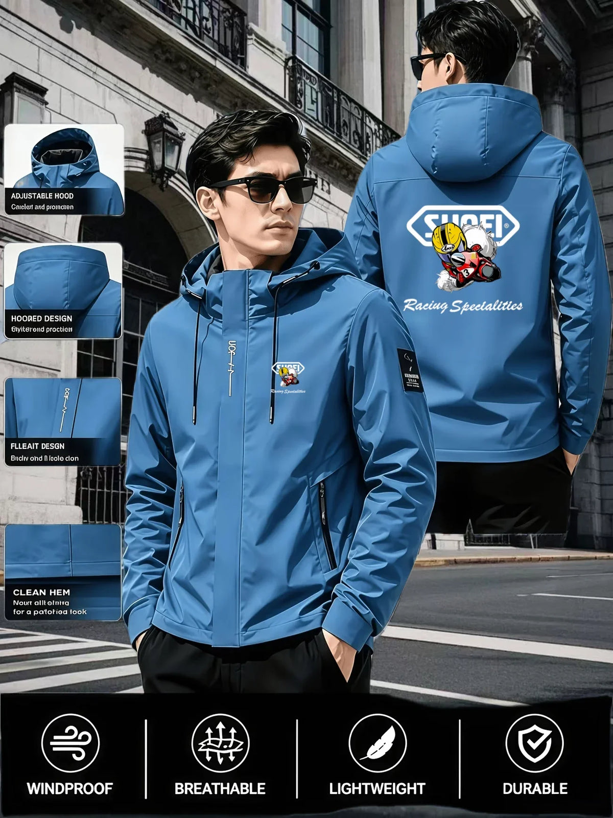 Men's Graphic Print Hooded Zip-Up Jacket