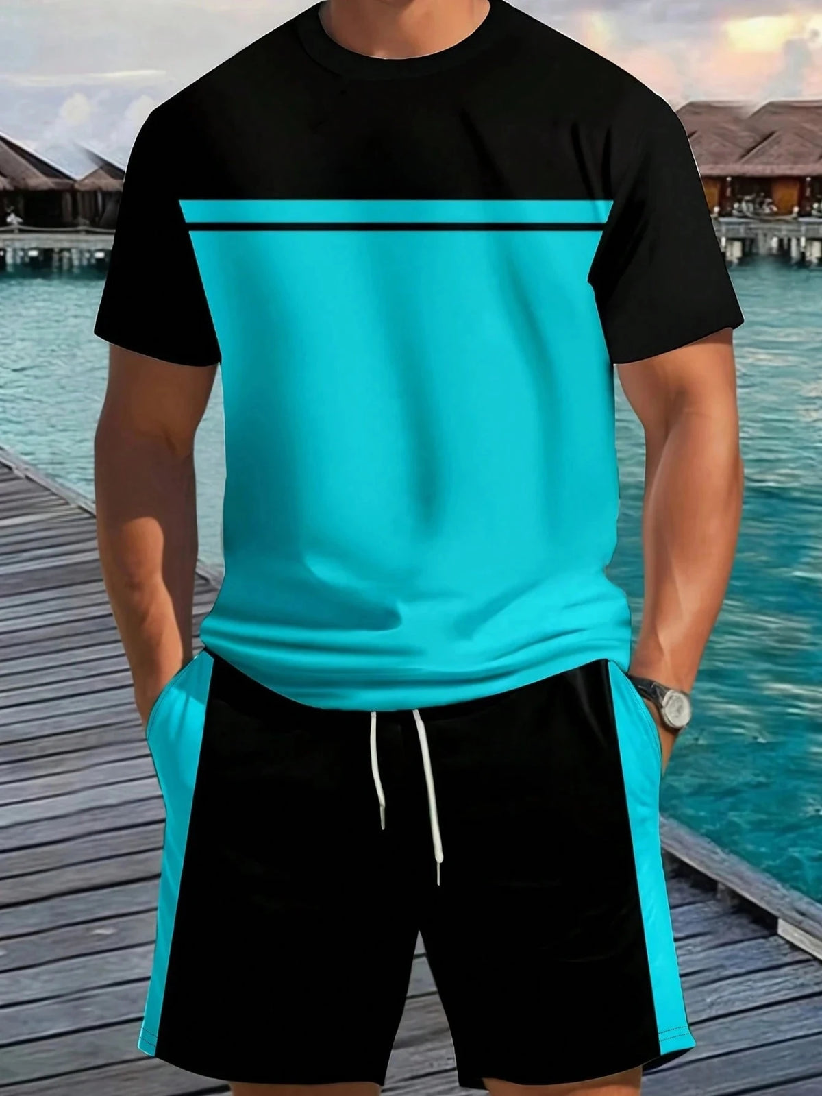 Men's Animal Print Top & Shorts Set