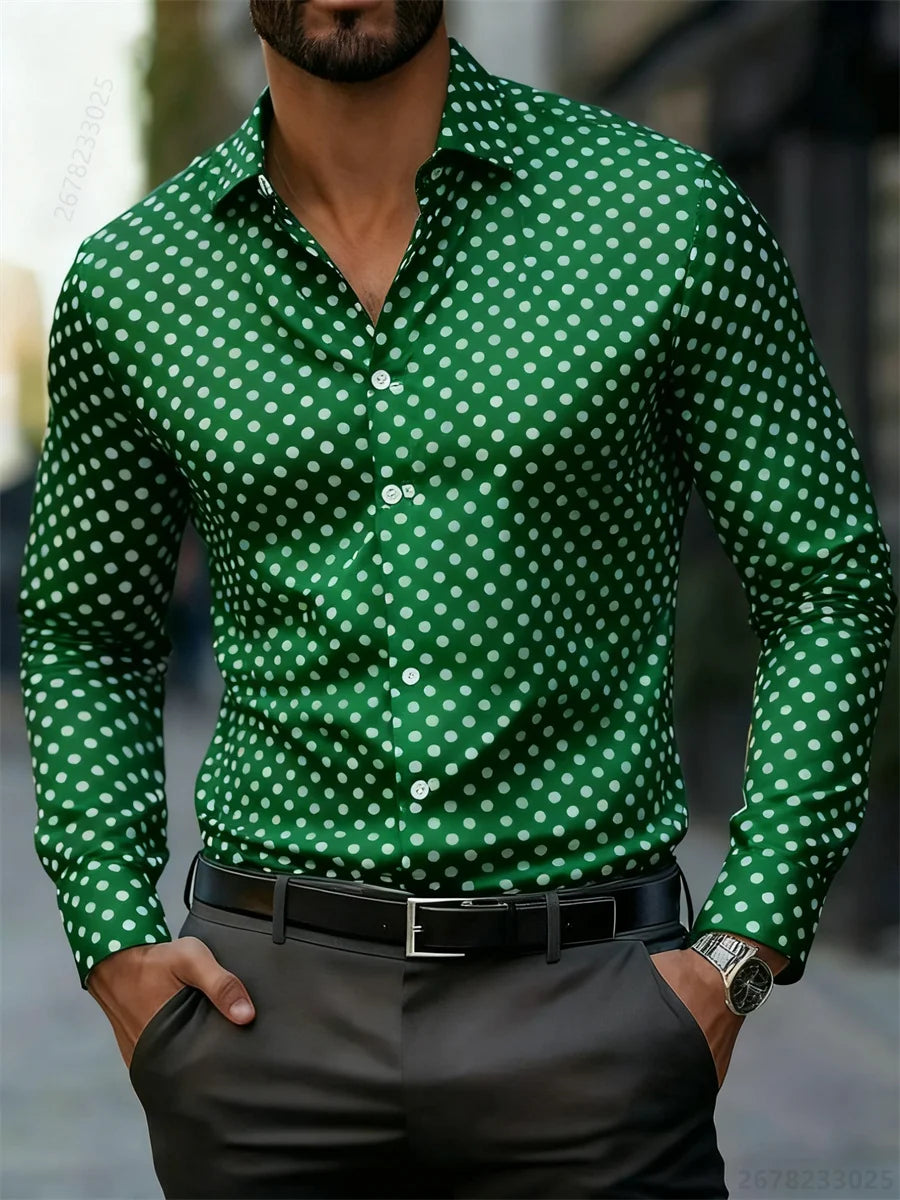 Men's Polka Dot Long-Sleeve Casual Shirt