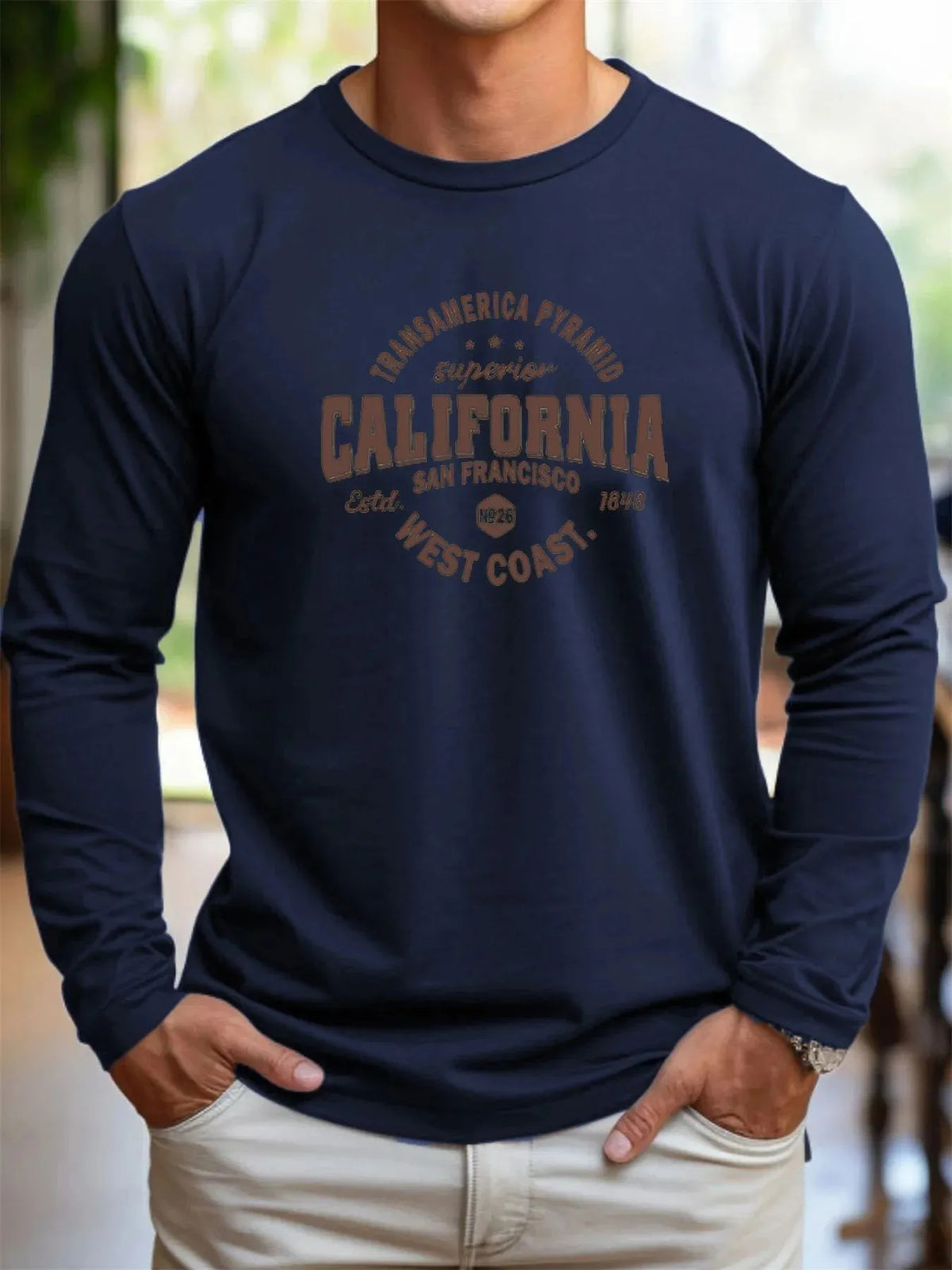 Men's Letter Print Long-Sleeve Casual T-Shirt