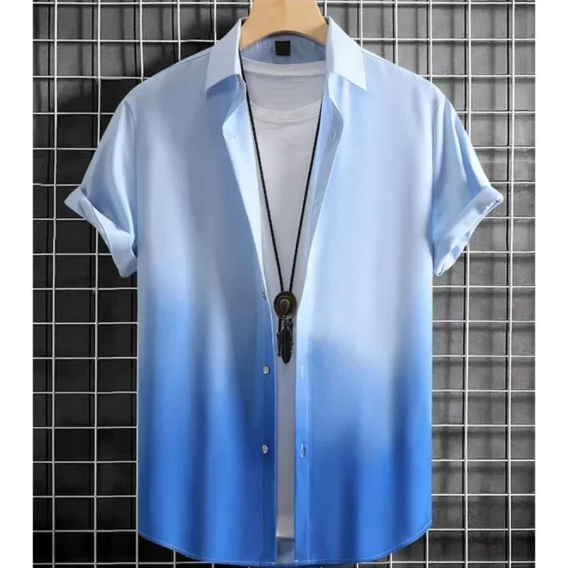 Men's Gradient Print Short-Sleeve Casual Shirt