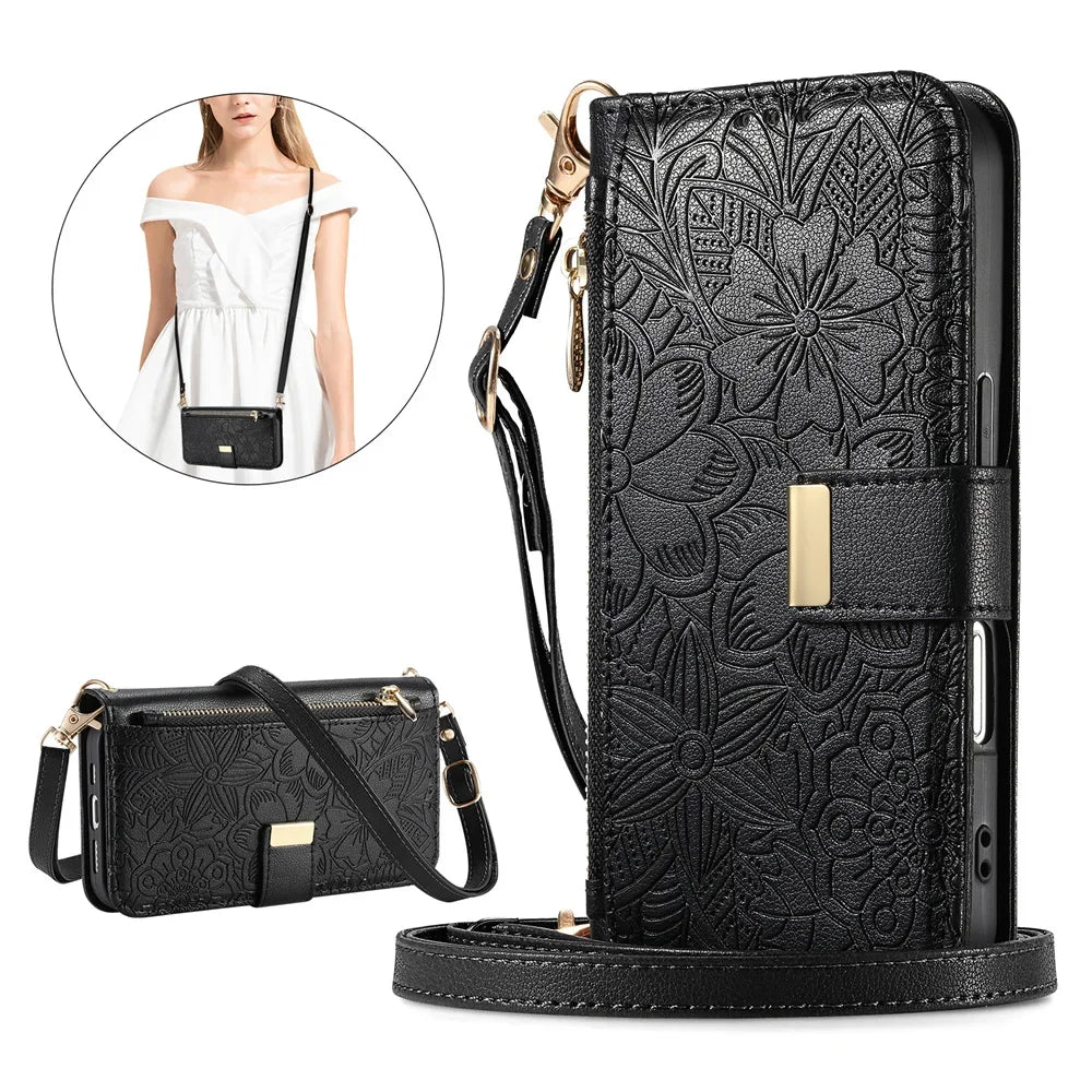 Wrist Strap Crossbody Zipper Wallet Phone Case for iPhone 17 Pro, iPhone 17 Pro Max, iPhone 14 Plus, iPhone 14 Pro Max, iPhone 13, iPhone 13 Pro, iPhone 13 Pro Max, iPhone 12, iPhone 16 Pro, iPhone 12 Pro Max, iPhone 17 & More Models