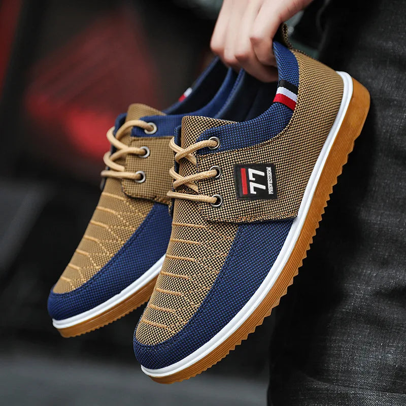 Men's Colour-Block Lace-Up Canvas Sneakers
