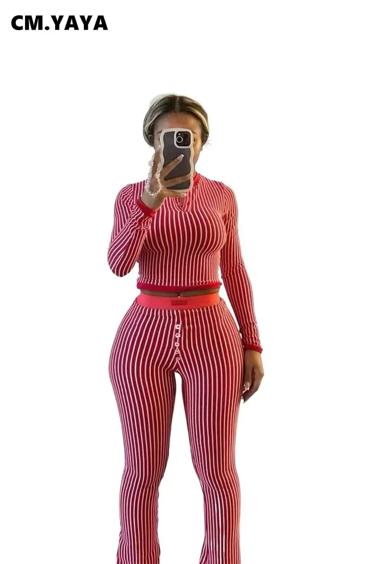 Women's Striped Crop Top & Flared Pants Set