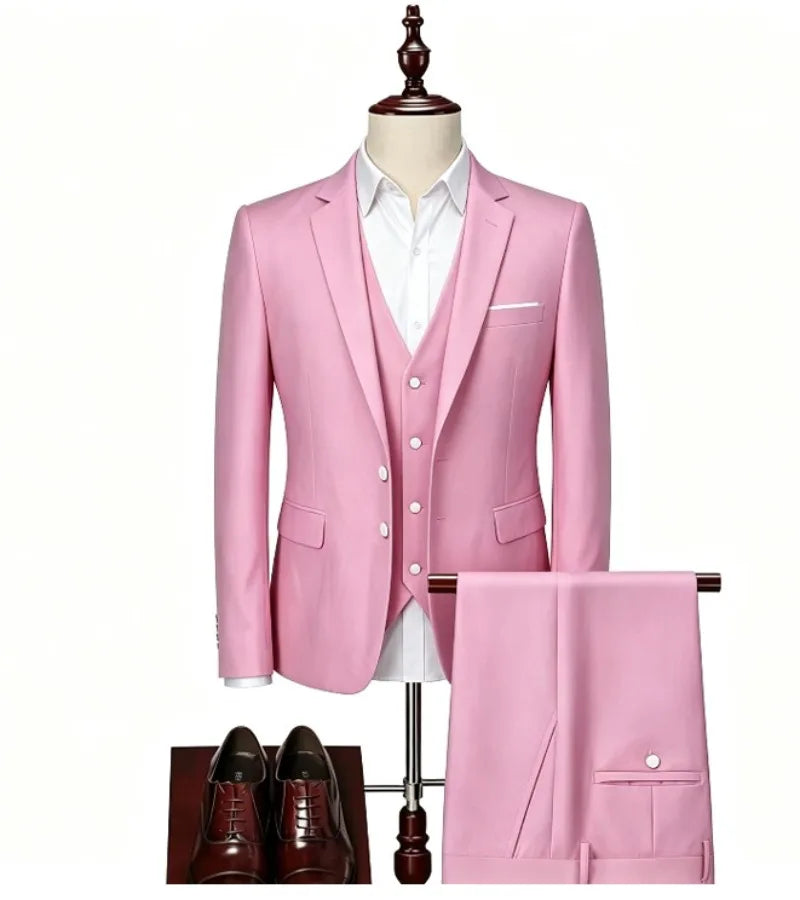 Men's Slim Fit Jacket, Vest & Trouser Set