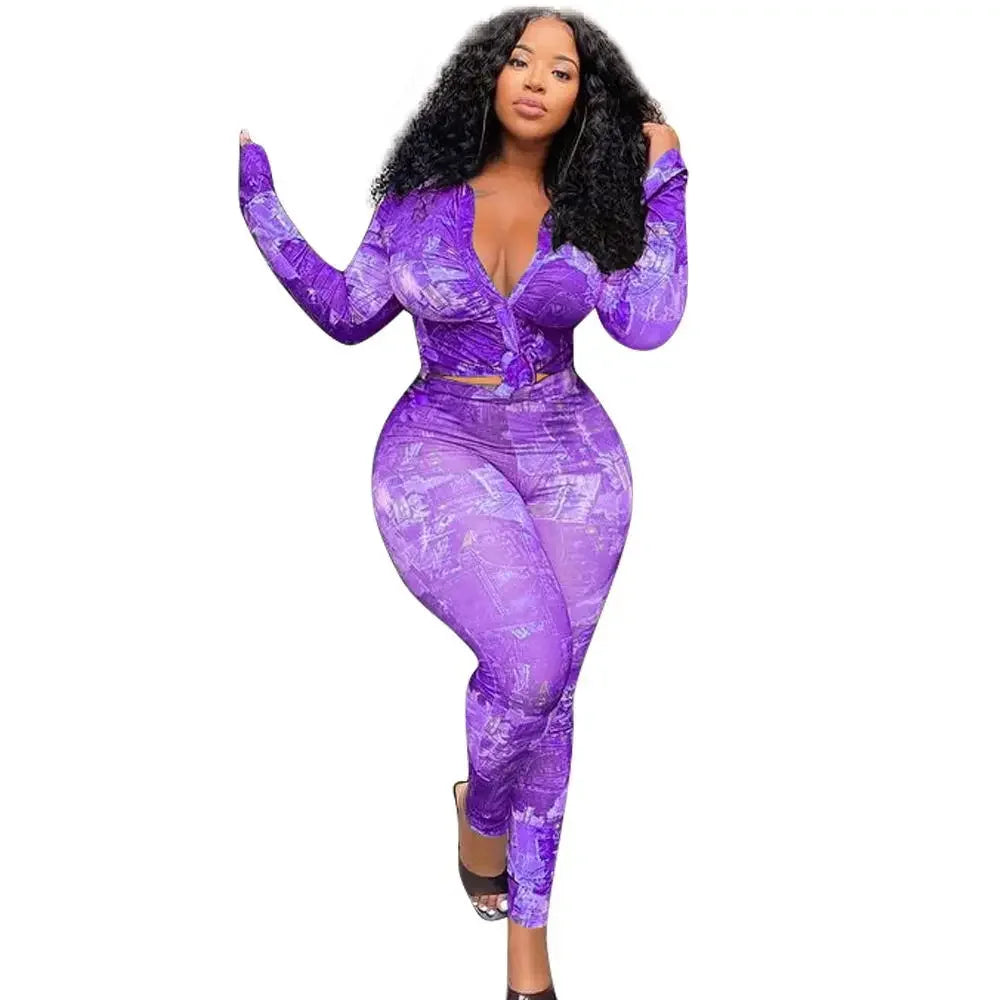 Women's Plus-Size Printed Top & Fitted Pants Set
