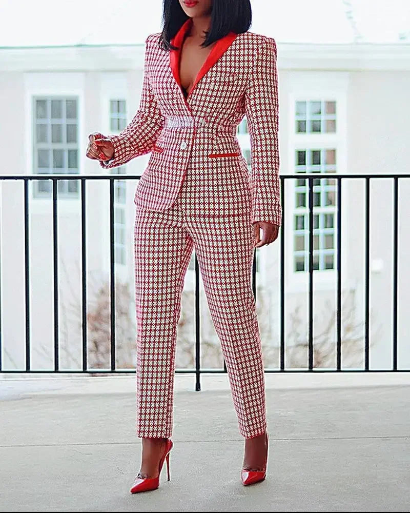 Women's Houndstooth Blazer & Pants Set