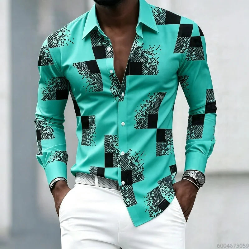 Men's Graphic Print Long-Sleeve Casual Shirt