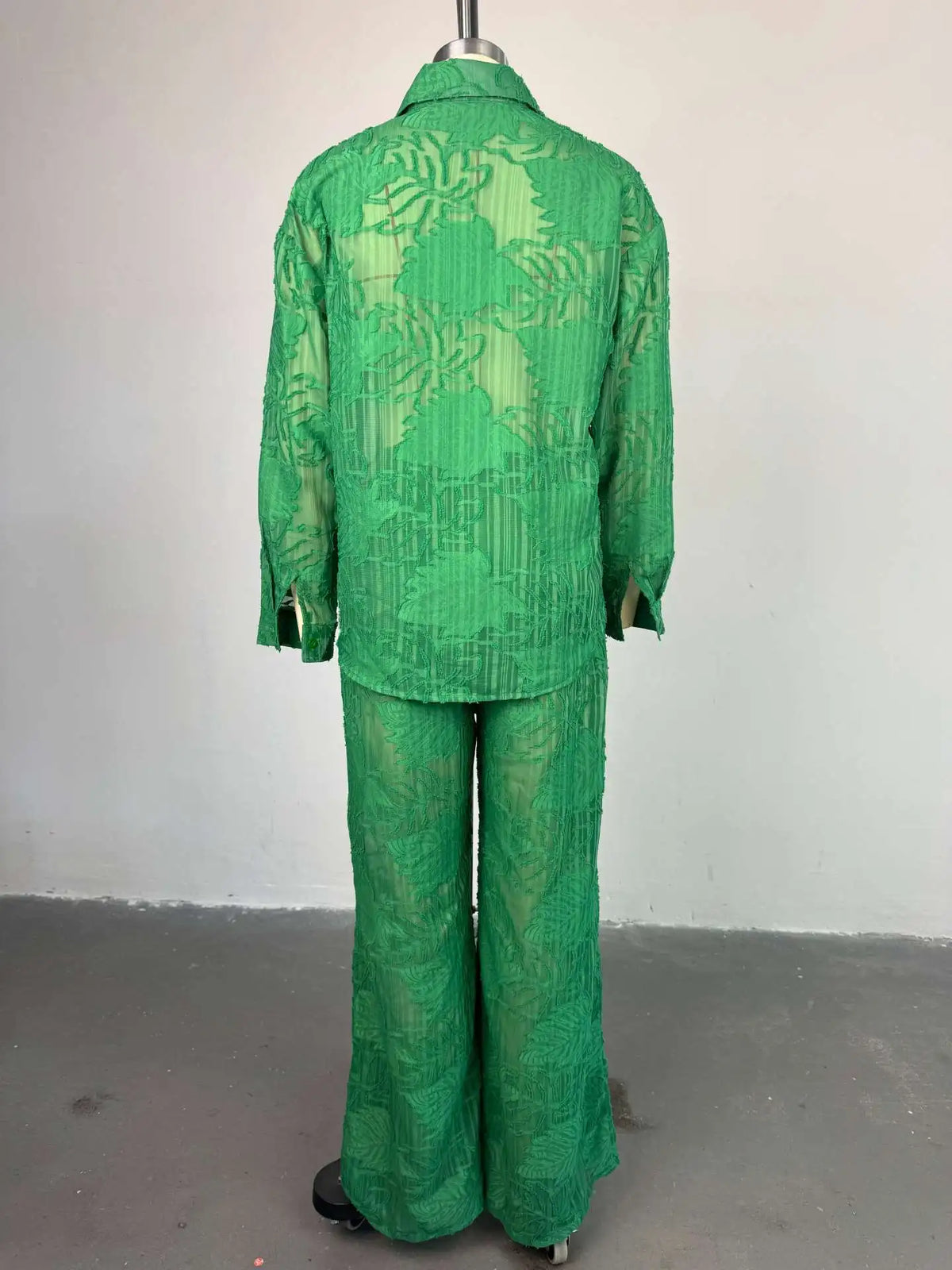Women's Sheer Shirt & Wide-Leg Pants Set
