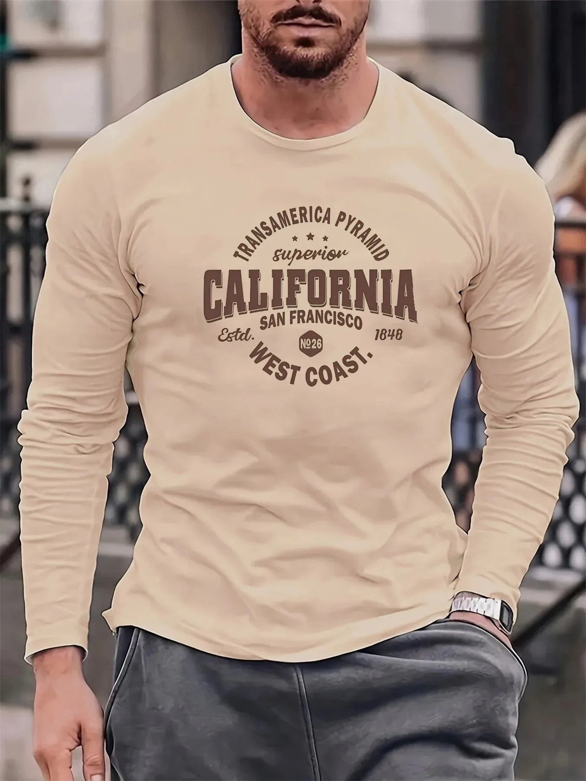 Men's Letter Print Long-Sleeve Casual T-Shirt