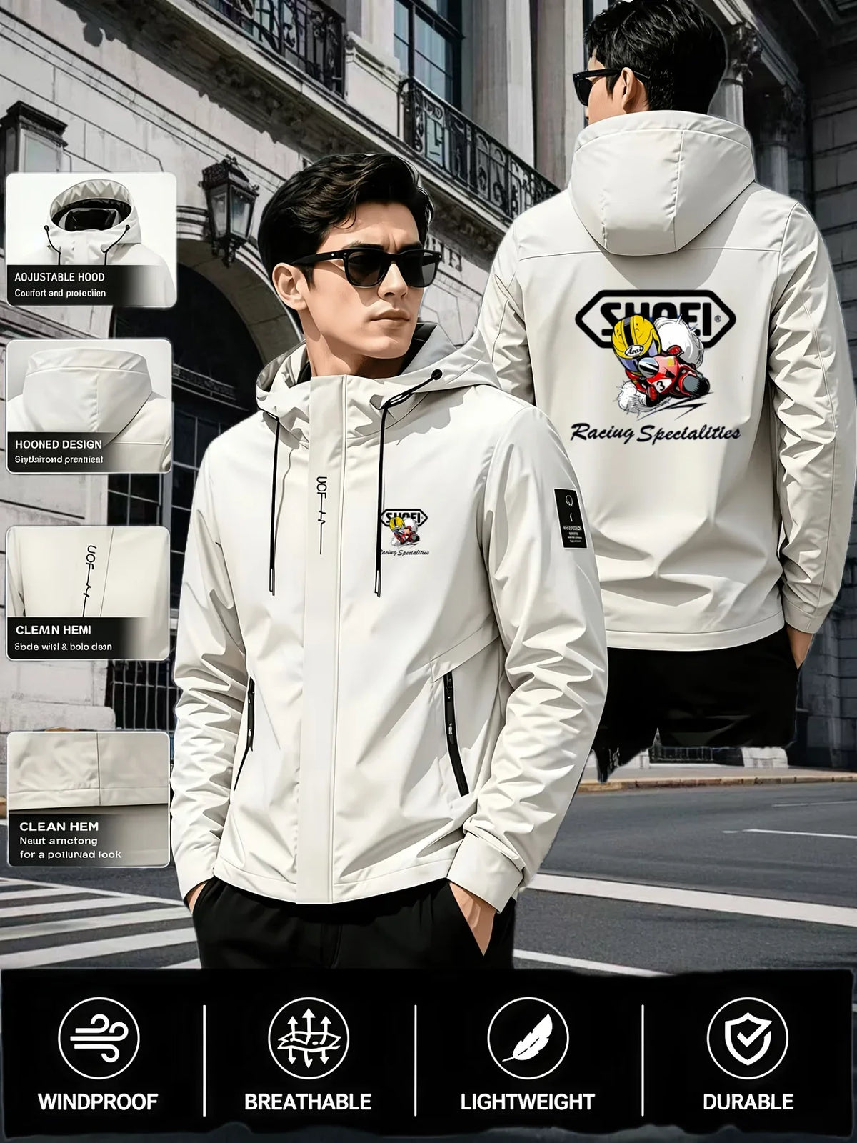 Men's Graphic Print Hooded Zip-Up Jacket