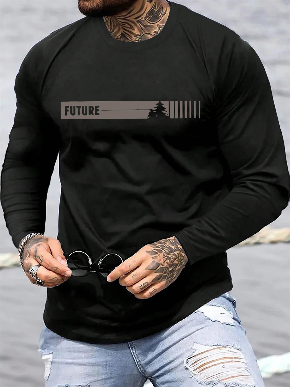 Men's Letter Print Long-Sleeve Casual T-Shirt