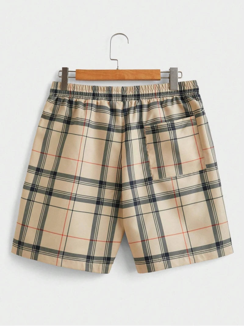 Men's Check Print Top & Shorts Set
