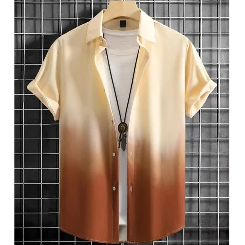 Men's Gradient Print Short-Sleeve Casual Shirt