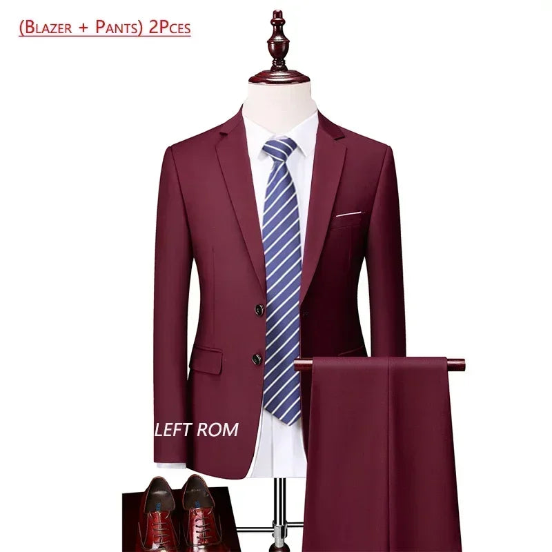Men's Solid-Colour Two-Piece Office Suit