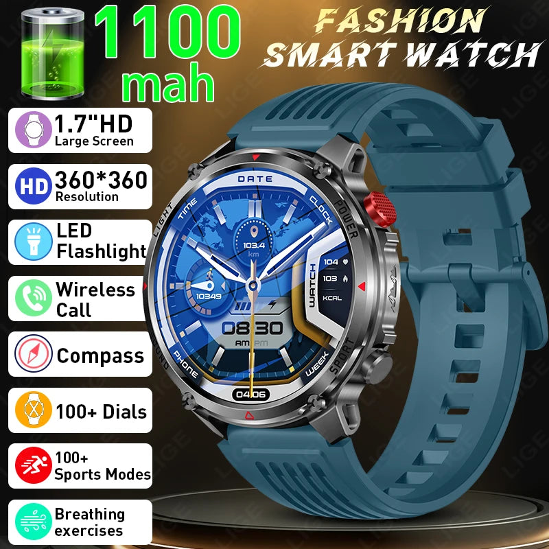 Outdoor 1.46-Inch Calling Smartwatch with Flashlight
