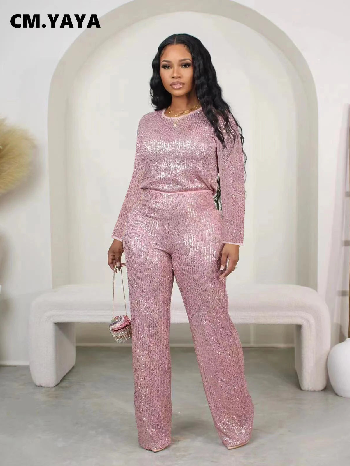 Women's Sequin Top & Wide-Leg Pants Set