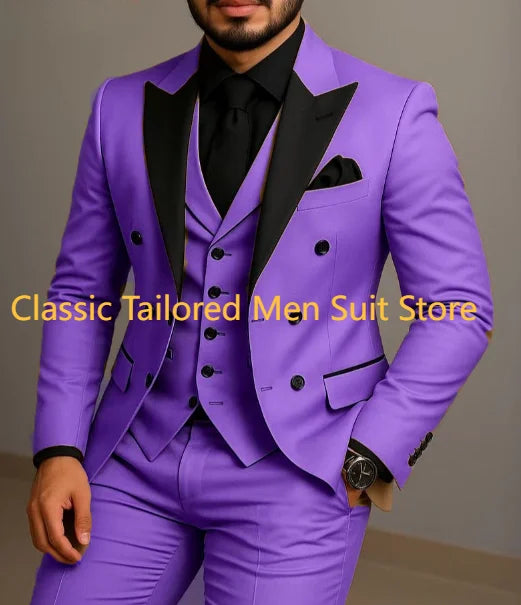Men's Beige Slim-Fit Double-Breasted Suit Set — product view