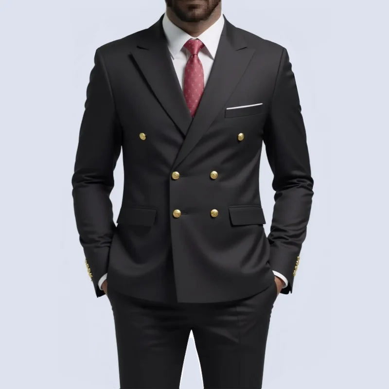 Men's Double-Breasted Suit with Gold-Tone Buttons