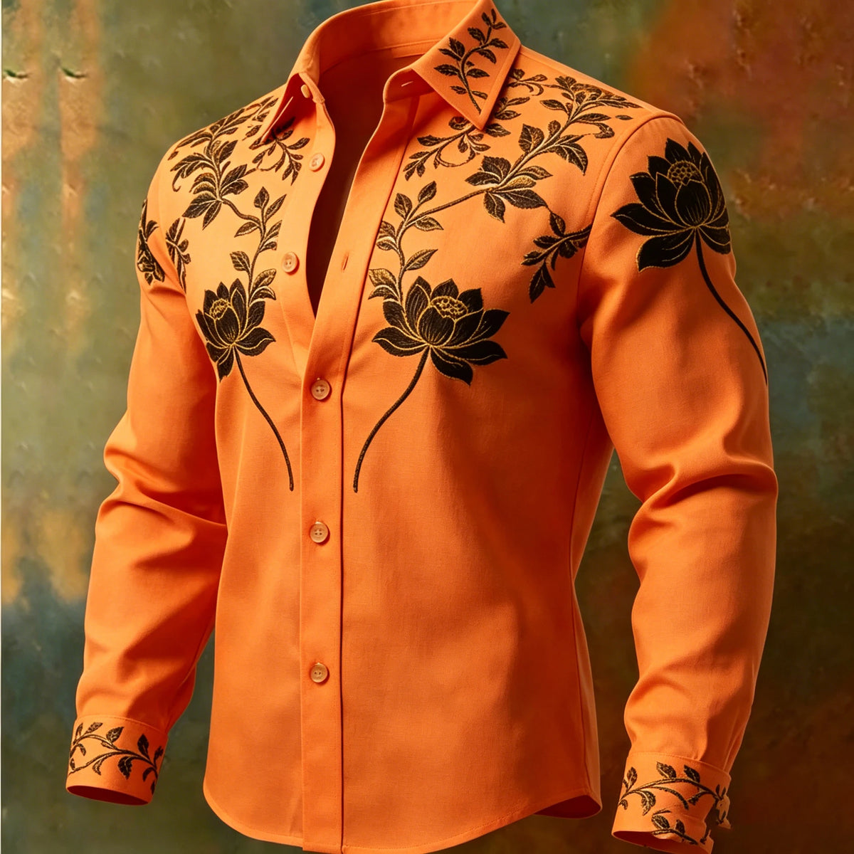 Men's Floral Print Long-Sleeve Casual Shirt