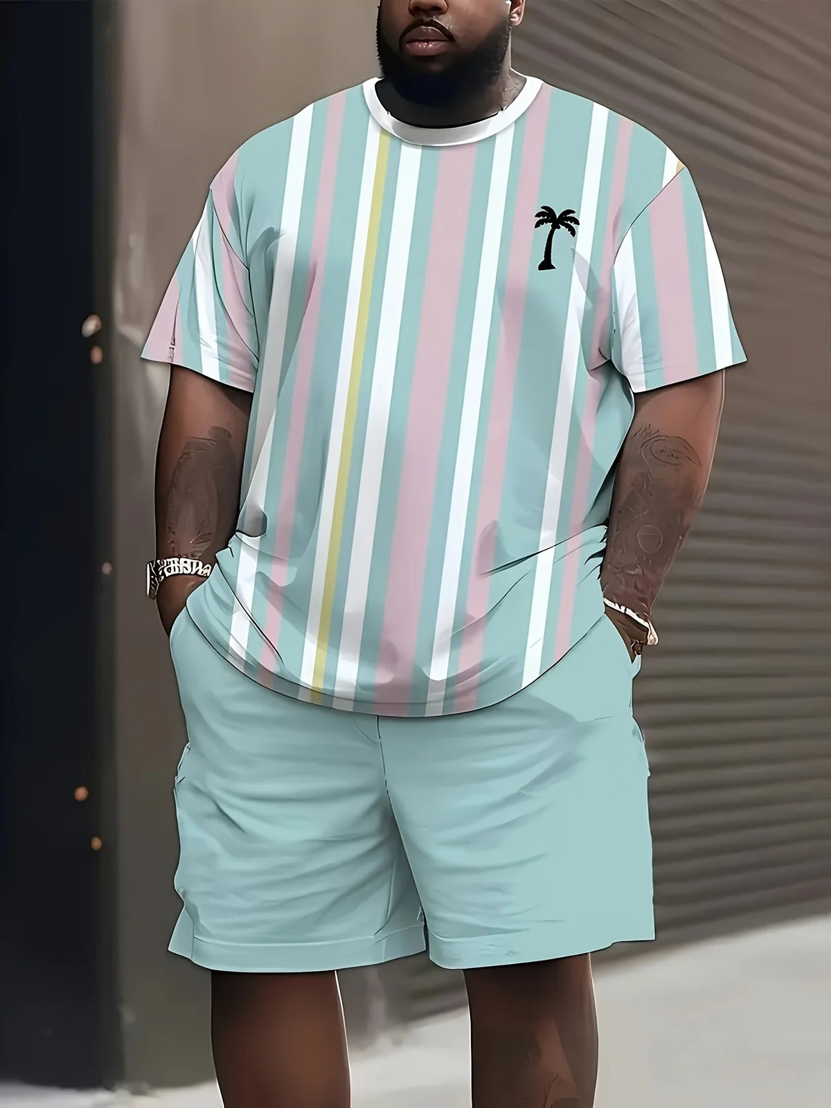 Men's Graphic Print Top & Shorts Set