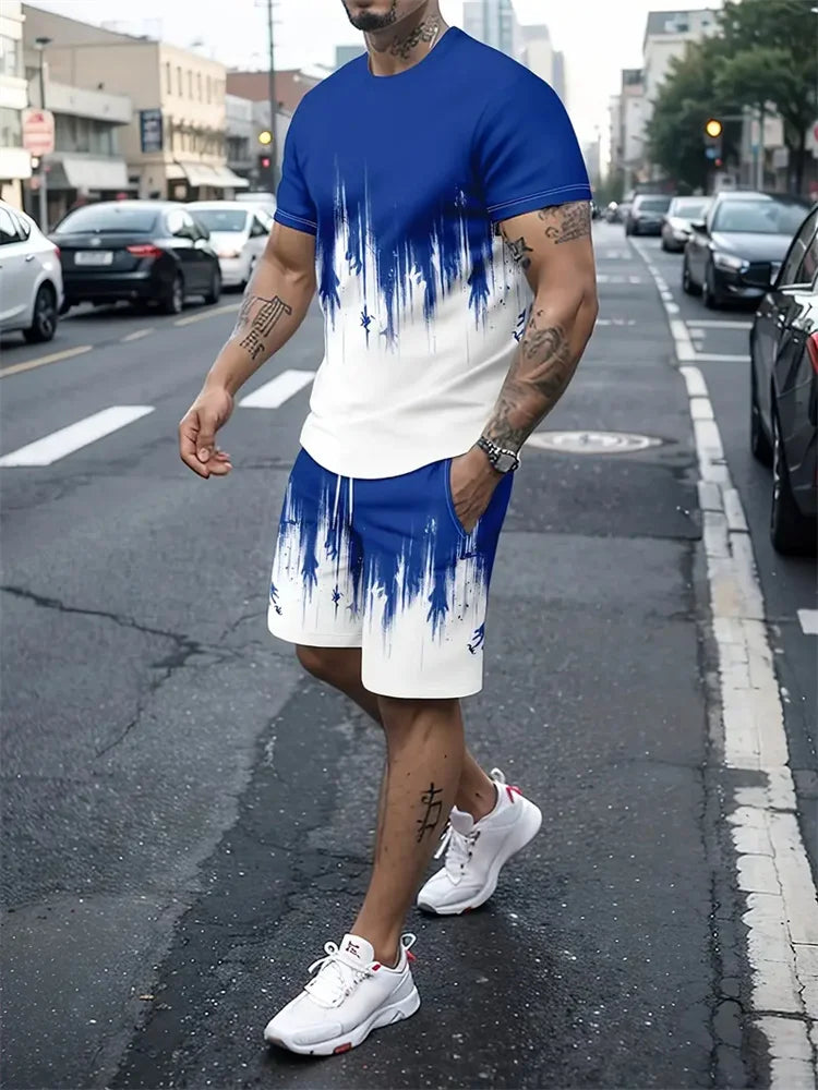 Men's Graphic Print Top & Shorts Set