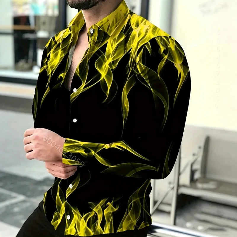Men's Floral Print Long-Sleeve Casual Shirt