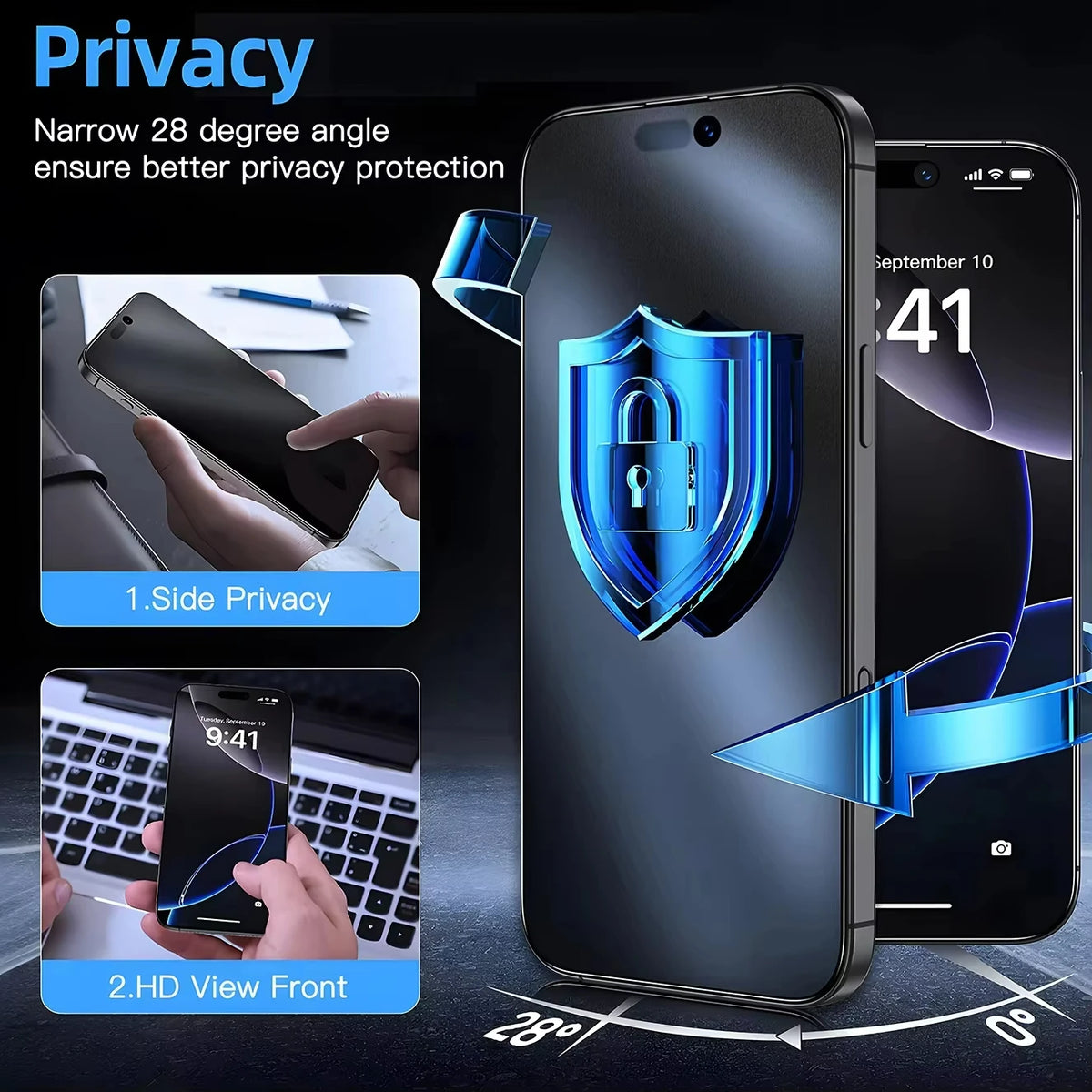 Easy-Install Privacy Tempered Glass Screen Protector for iPhone 16, iPhone 16 Plus, iPhone 16 Pro Max, iPhone 16 Pro, iPhone 15 Pro Max, iPhone 15 Pro, iPhone XS Max, iPhone 14 Plus, iPhone 14 Pro Max, iPhone 14 Pro & More Models