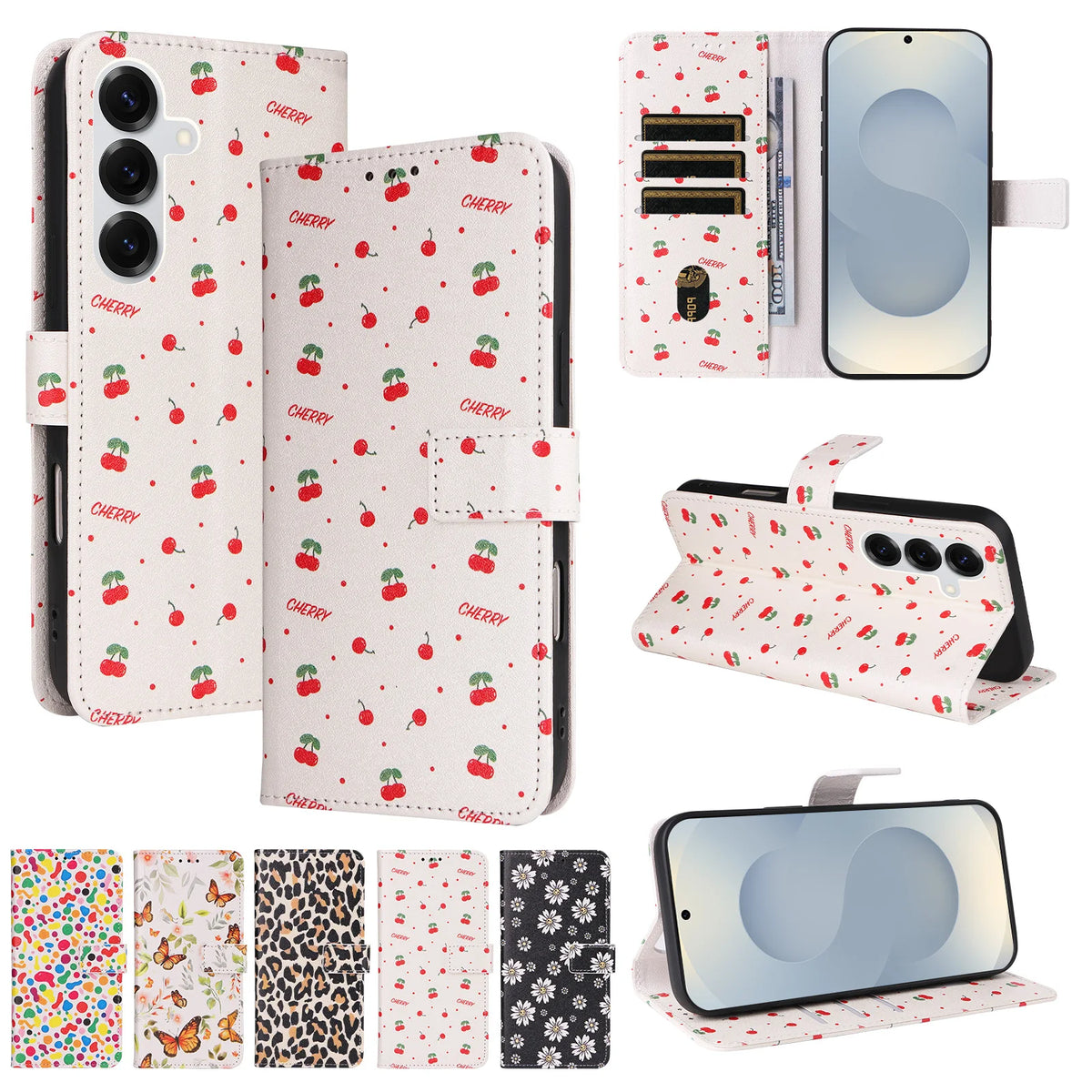 Floral Print Flip Wallet Phone Case for Samsung Galaxy A36, A37, A34, A35, A32 5G, A33 5G, A31, A32 4G, A27, A30, A25, A26, A22 5G, A23, A21s, A22 4G, A17, A20, A15, A16, A13, A14, A10, A12, A06, A07, A05, A05s, A03 Core, A04, A02, A56 & More Models