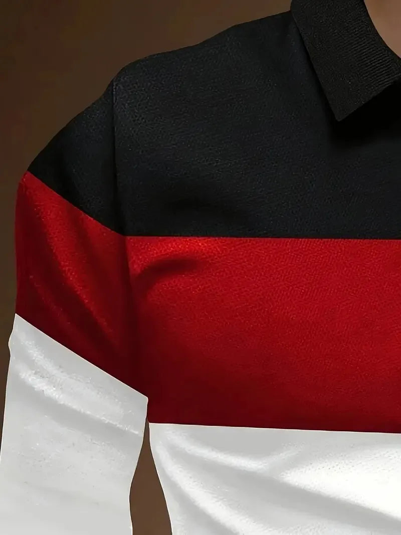 Men's Striped Long-Sleeve Polo Shirt