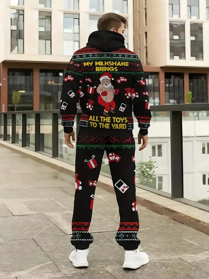 Men's Festive Print Hoodie & Pants Set