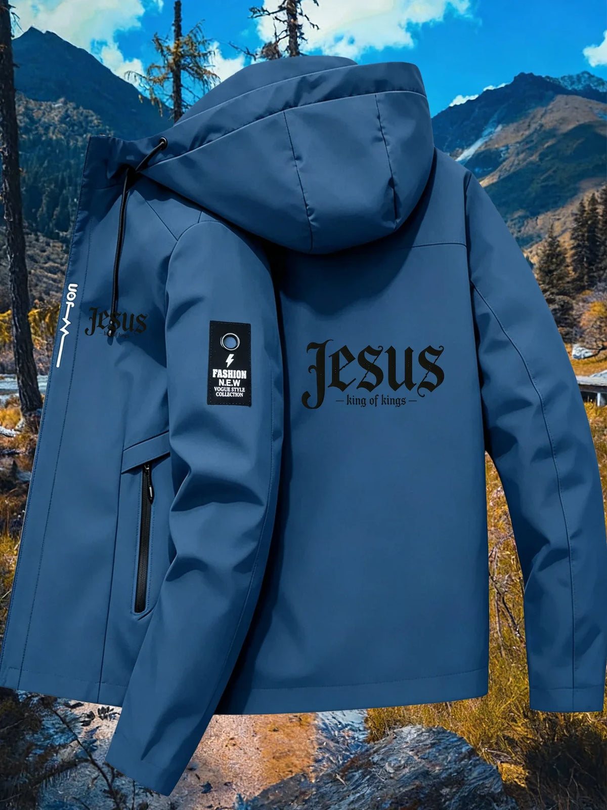 Men's Letter Print Hooded Zip-Up Jacket