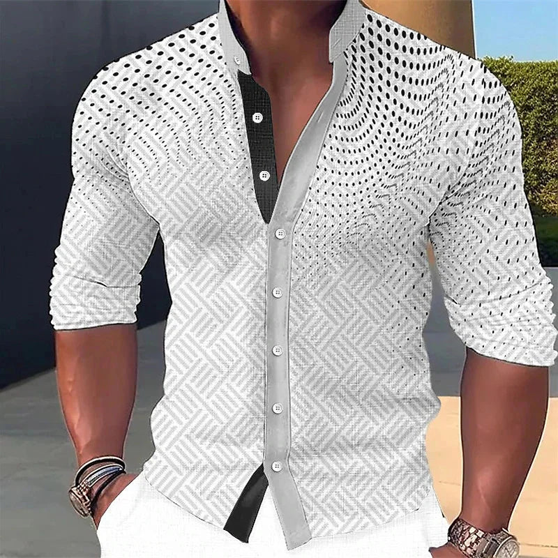 Men's Geometric Print Long-Sleeve Casual Shirt