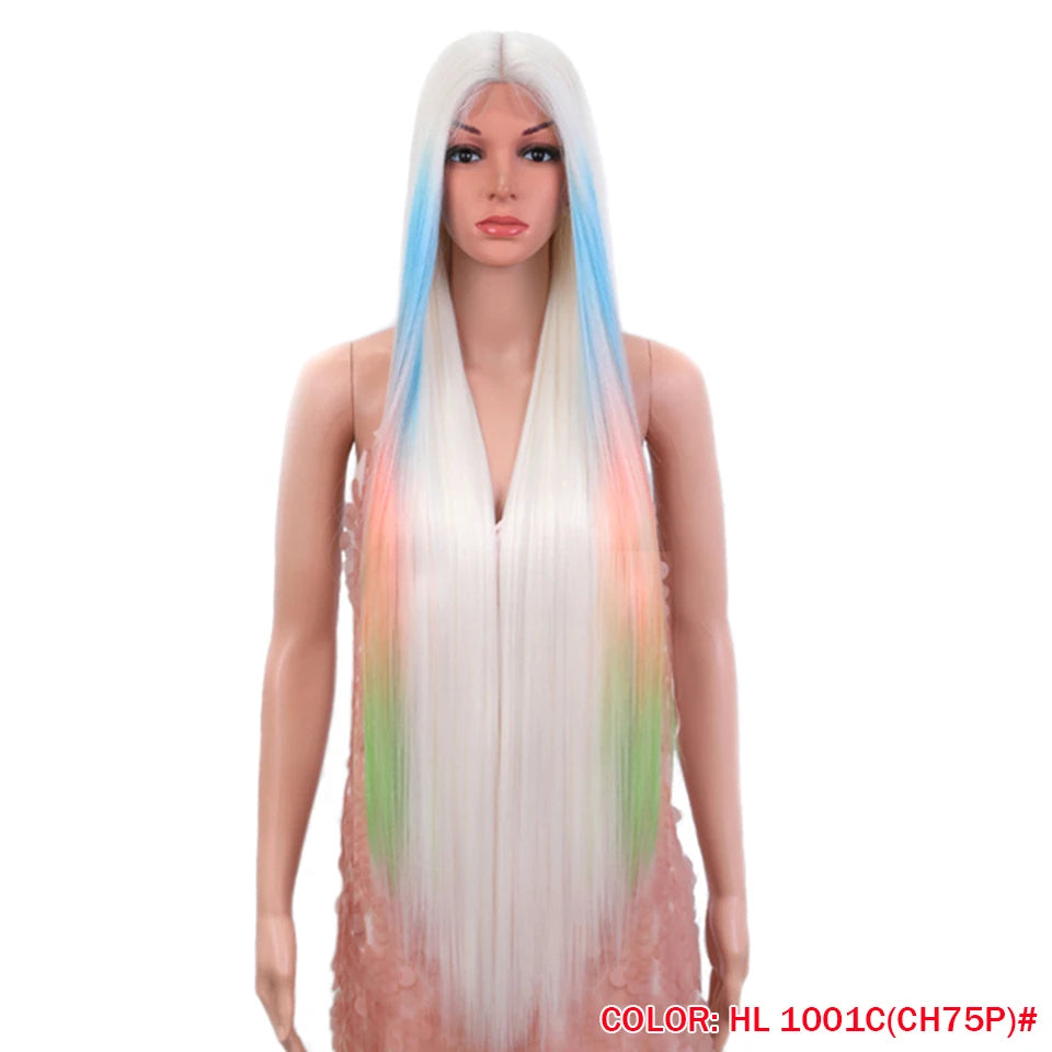 38 Inch Straight Hair Synthetic Lace Front Wig High Temperature Fiber - OSASCO