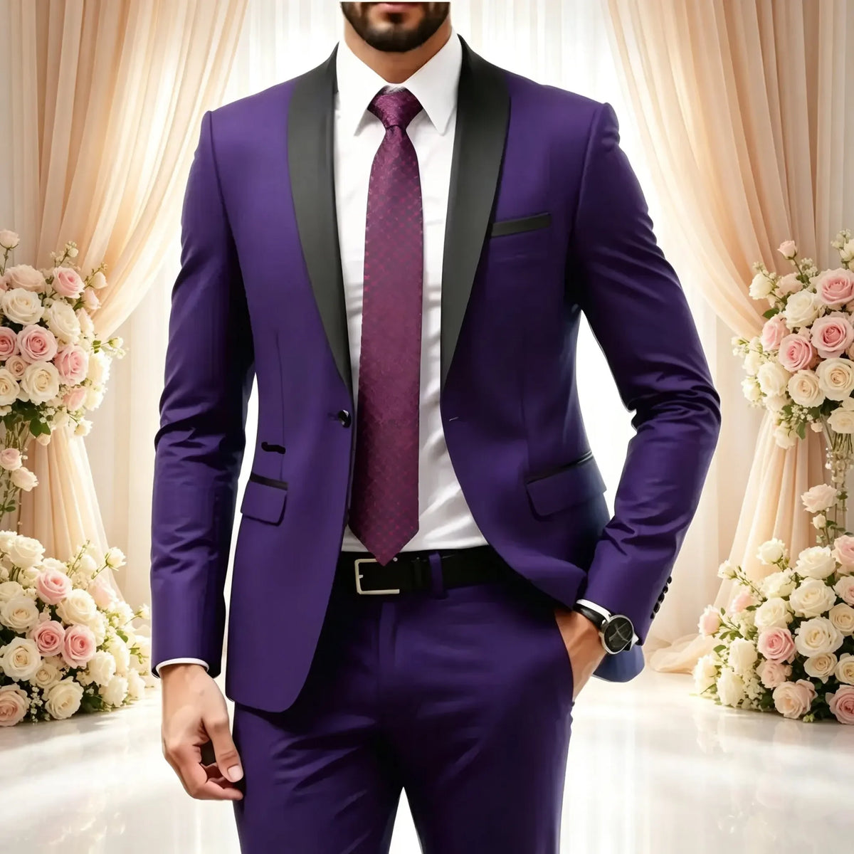 Men's Solid-Colour Two-Piece Wedding Suit
