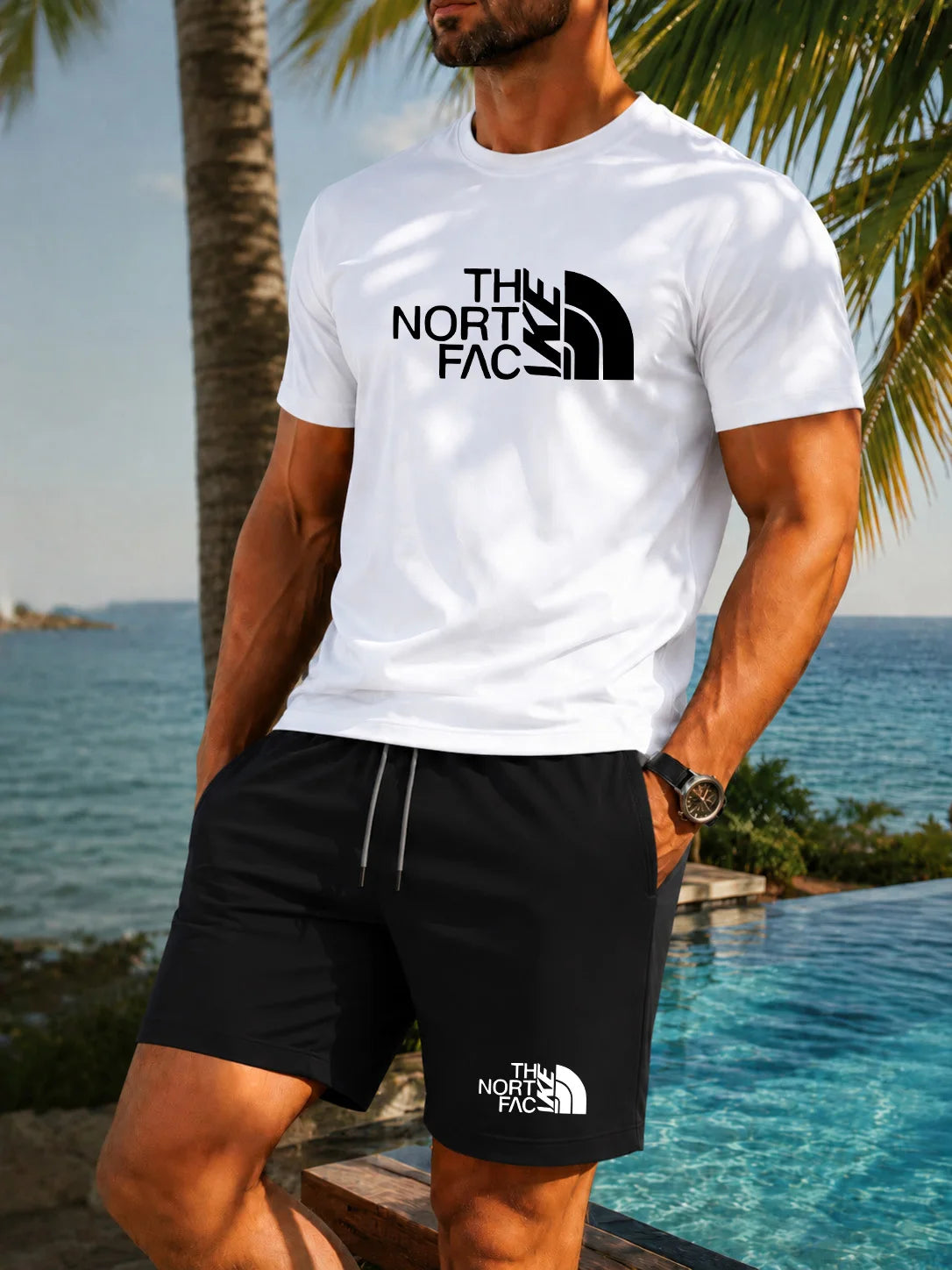 Men's Graphic Print Top & Shorts Set