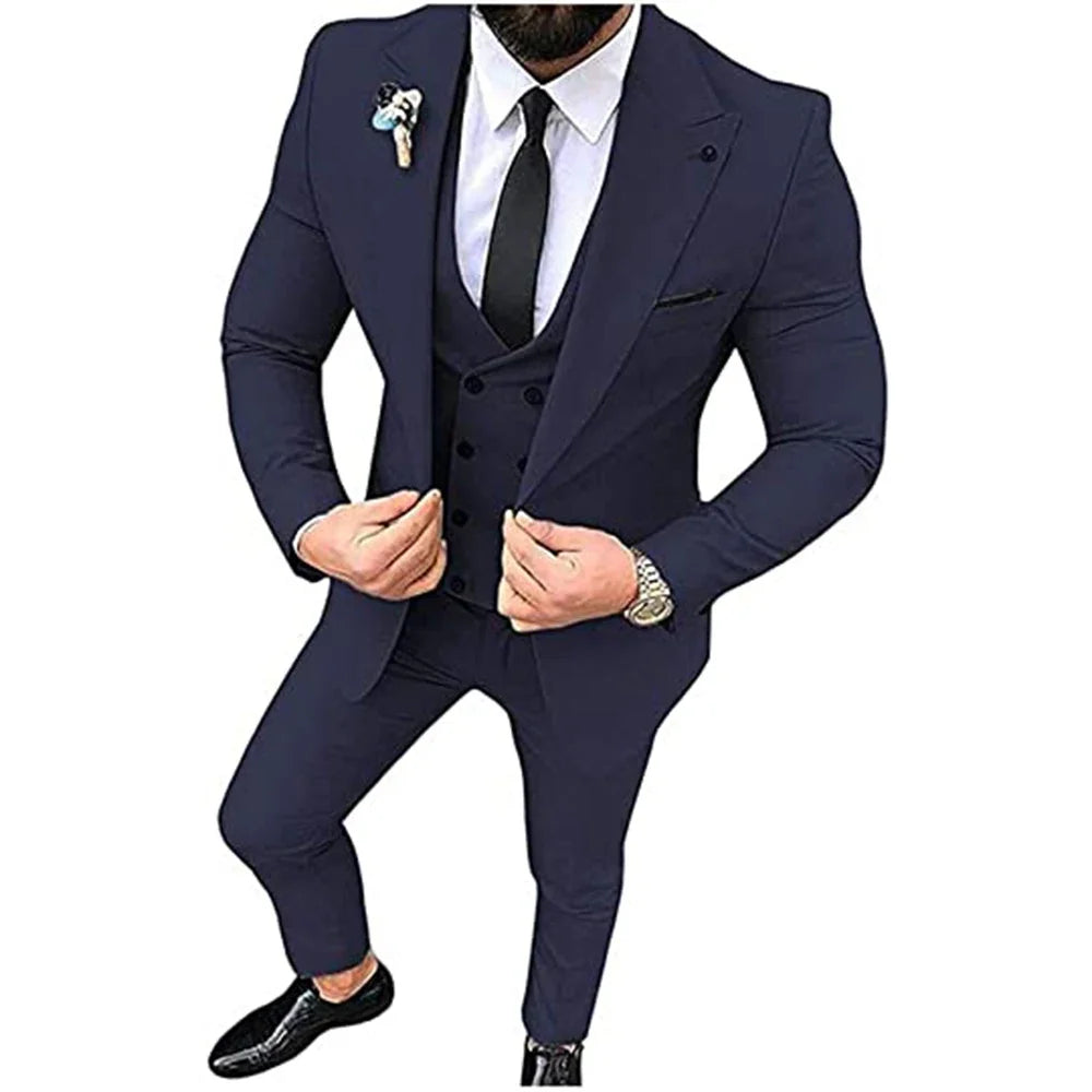 Men's Beige 3-Piece Slim Fit Peak Lapel Suit Set — product view
