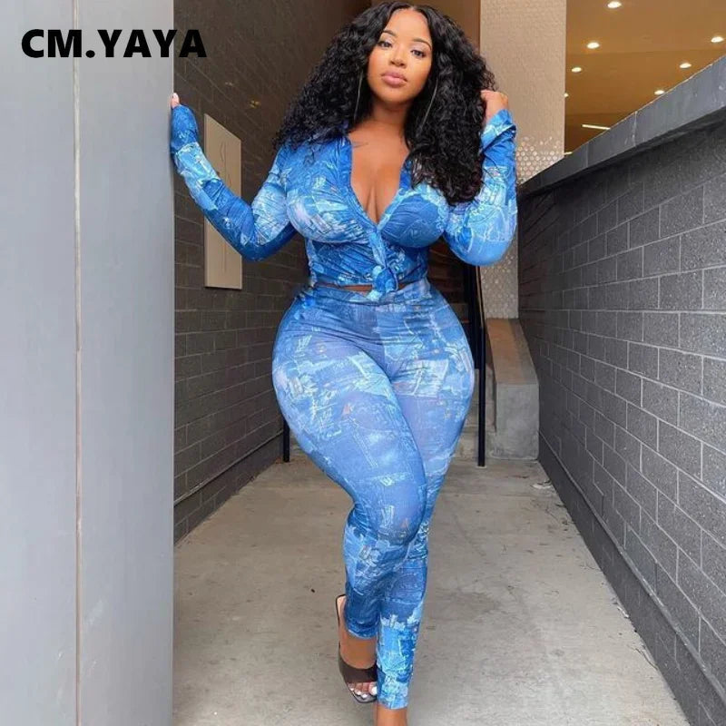 Women's Plus-Size Printed Top & Fitted Pants Set