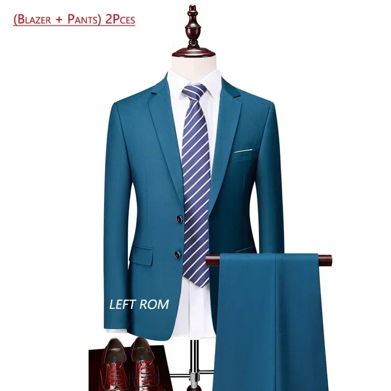Men's Solid-Colour Two-Piece Office Suit