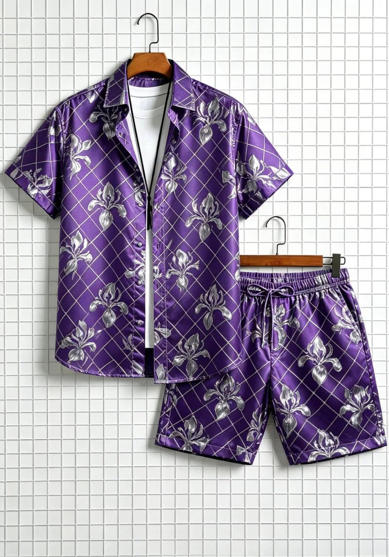 Men's Floral Print Top & Shorts Set