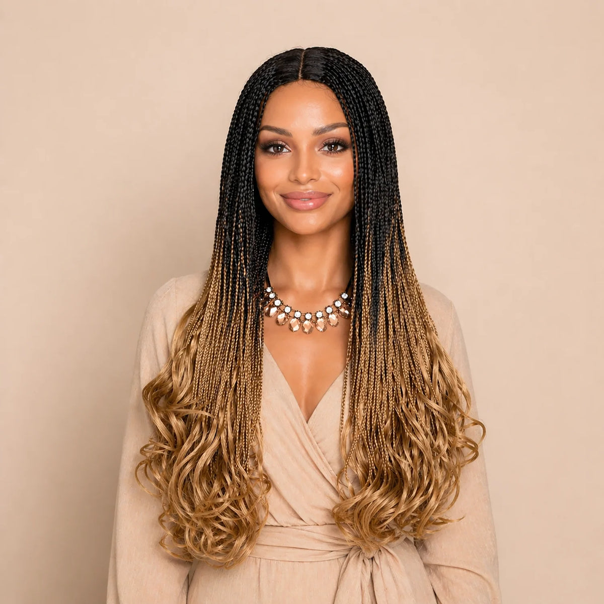New Fashion Long Braided Wig Synthetic Box Braid Wig Wavy Weave Ombre - OSASCO