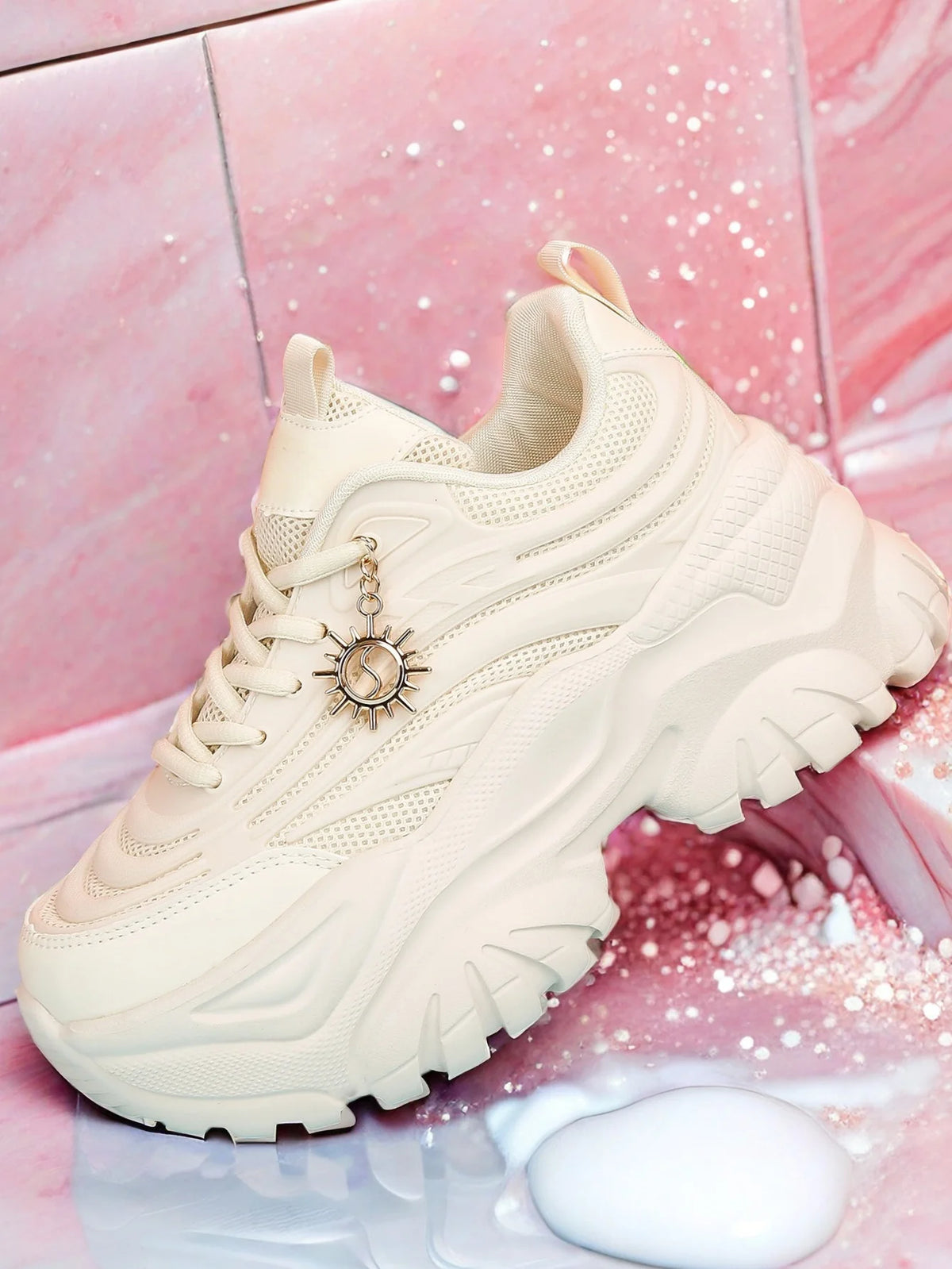 Women's White Chunky Lace-Up Sneakers — product view