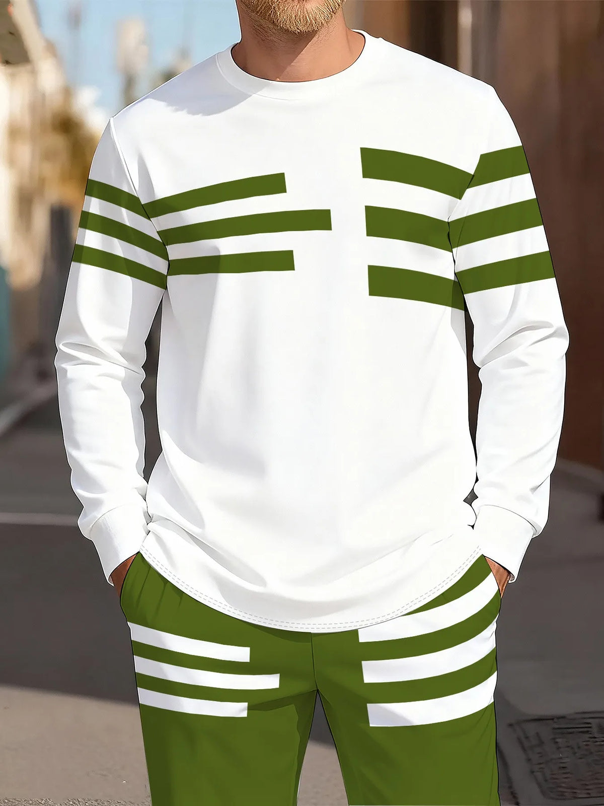 Men's Striped Sweatshirt & Pants Set