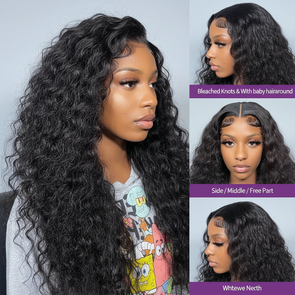 Women's Black Deep Wave Human Hair Lace Wig — product view
