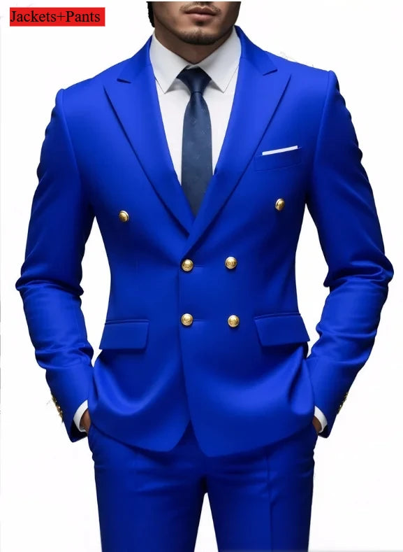 Men's Double-Breasted Suit with Gold-Tone Buttons