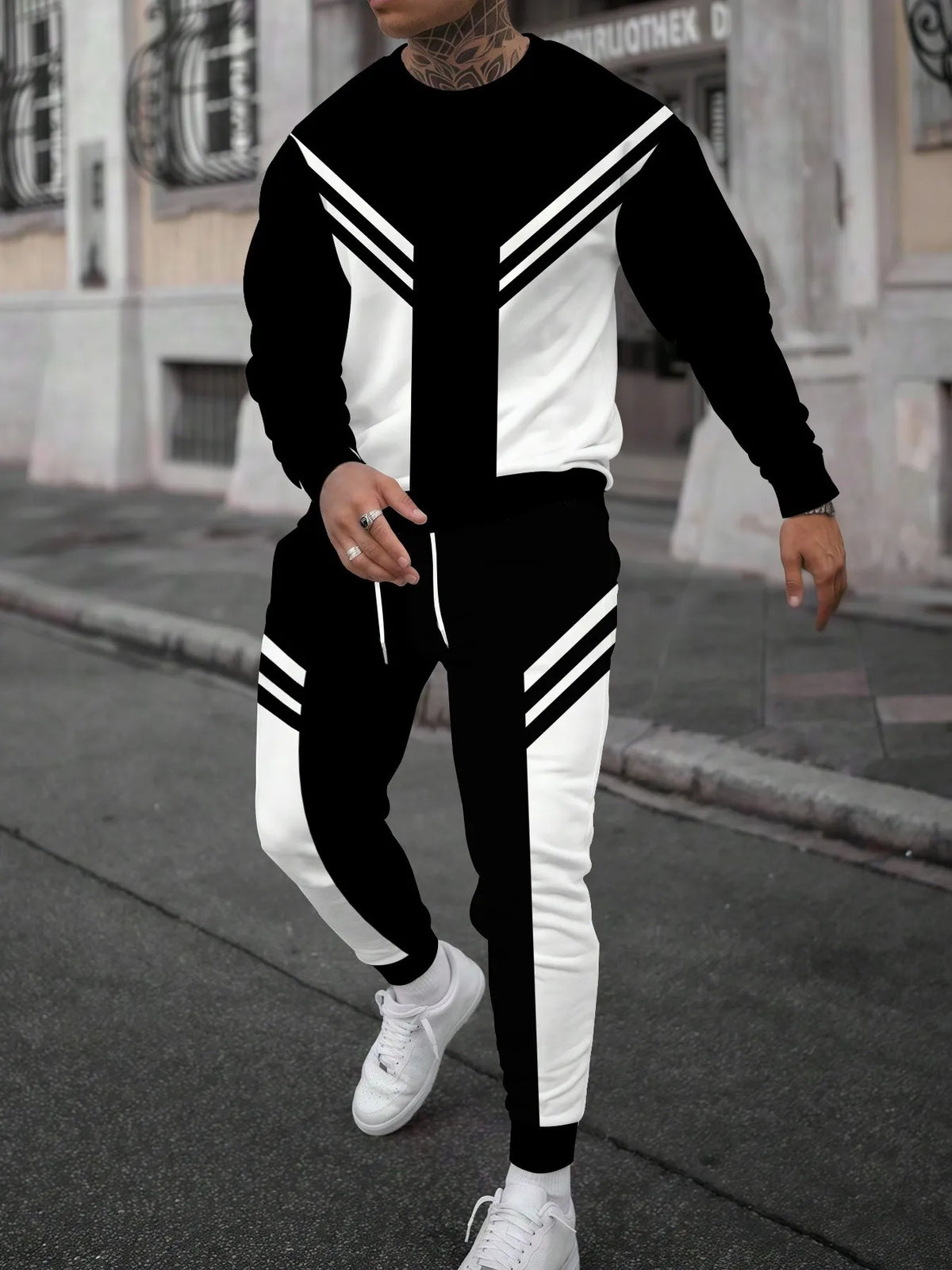 Men's Graphic Print Sweatshirt & Pants Set