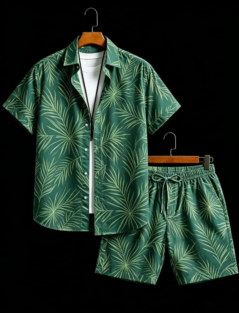 Men's Animal Print Top & Shorts Set
